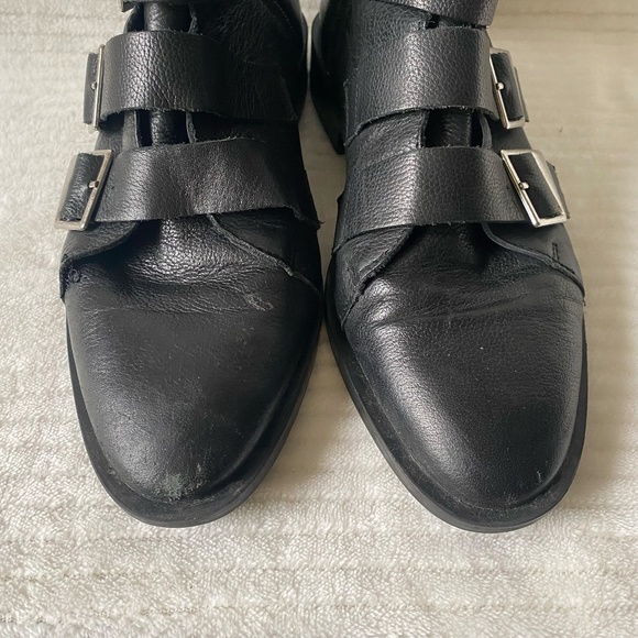 Zara Trafaluc Black Leather Embroidered Multi-Buckle Ankle Boots EU 39 US 8 - Picture 3 of 9